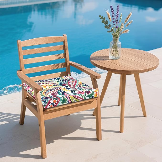 DYTXIII Set of 2 Outdoor Chair Cushions, Water Resistant 18.5"x16"x2" Square Seat Cushion for Patio Dining Chairs, High-Density Replacement Pads for Indoor Outdoor Furniture - Vigour Paisley