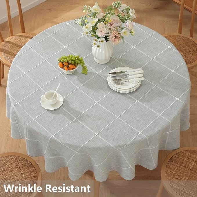 TruDelve 70 Inch Round Tablecloth Grey Fabric Farmhouse Cloth Tablecloths Circle Outdoor Picnic Table Cloth Round Cover (Grey,70",Round)