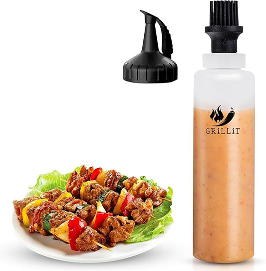 Silicone Basting Brush & BBQ Sauce Bottle - 16 oz Basting Bottle Dispenser for Grilling - Perfect Grill Brush for Marinades