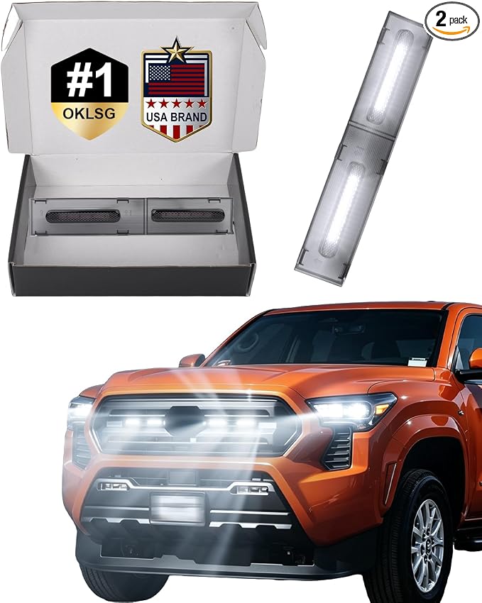 LED Front Grill Lights for Toyota Tacoma 2024 2025 2026 SR SR5, White | 4th Gen Tacoma Raptor Grille Lights, Upgrade Tacoma LED Lights, Snap-in Installation, OEM Style, Off-road Driving