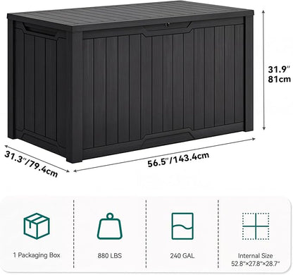 YITAHOME XXL 240 Gallon Large Outdoor Storage Deck Box for Patio Furniture, Outdoor Cushions, Garden Tools and Sports/Pools Equipment, Weather Resistant Resin, Lockable (Black)