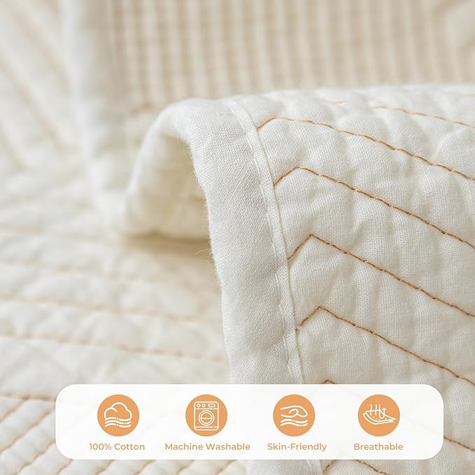 vctops Cotton Quilted Couch Covers for Sectional Sofa (Cream,36"x47") | Geometric Washable Non Slip Sofa Slipcover for Dogs, Children, Pets Furniture Protector Cover