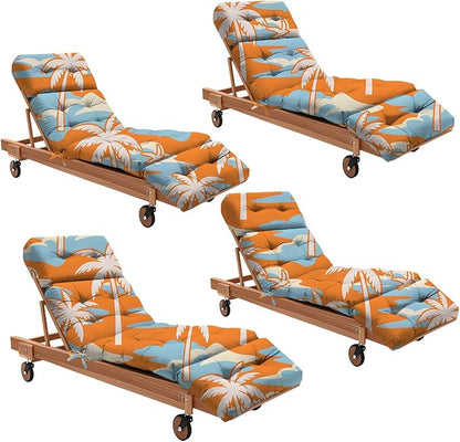 4Pcs Outdoor Chaise Lounge Chair Cushion 75.1 x 22.8 x 4.7 Inches 100% Waterproof Replacement Cotton Patio Pool Lounge Chair Cushion for Outdoor Furniture with Ties, Orange Coconut Tree