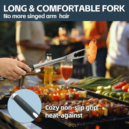 Heavy Duty Grilling Accessories Grill Tool Set 3-Piece Stainless Steel BBQ Utensils with Heat-Resistant Silicone Handle, Spatula, Tongs, Fork & Brush for Outdoor Cooking