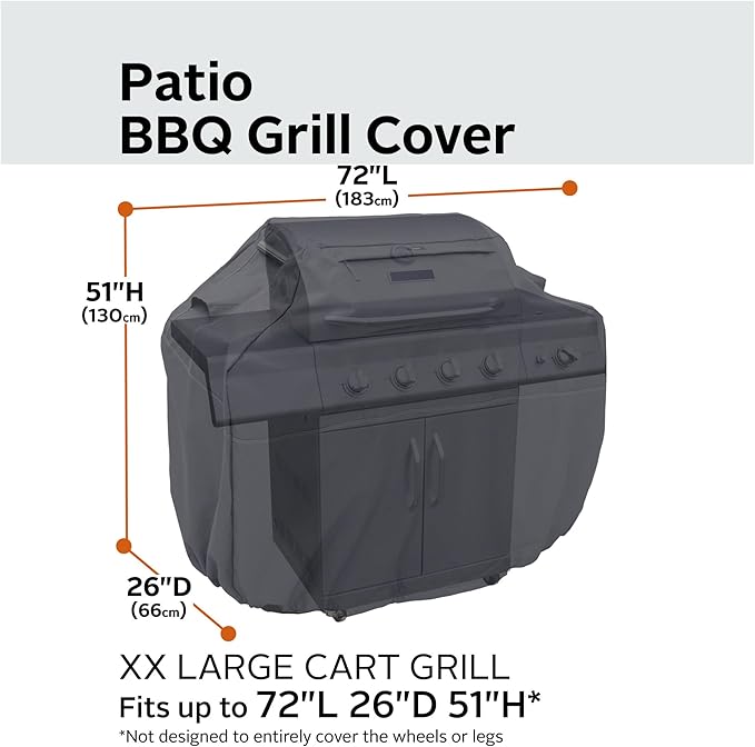 Classic Accessories Ravenna Water-Resistant 72 Inch BBQ Grill Cover, Black