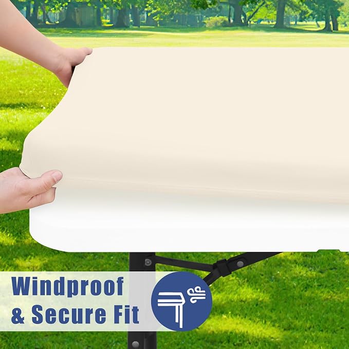 Moosfor 2 Pack Rectangle Spandex Fitted Table Cloth, 6FT Elastic Tablecloth | Washable Picnic Table Cover, Stretch Waterproof Table cloths for Party, Patio, Dining, Kitchen, 36" x 72", Champagne