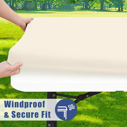 Moosfor Spandex 5 Foot Rectangle Table Cloth, Elastic Fitted Tablecloths for Picnic, Stretch Washable Patio Table Cover for Outdoor, Camping, Banquet and Parties (Champagne, 30"x60")