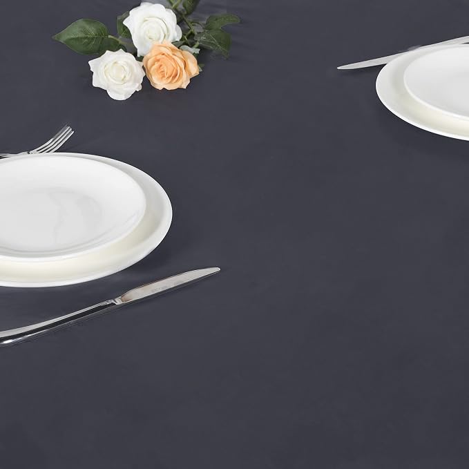 LUSHVIDA Round Waterproof Table Cover Elastic Vinyl Fitted Tablecloth Elastic Edged Plastic Table Cloth (Grey, Best for Up to 45"-56" Round)