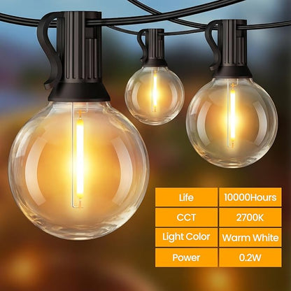 Mlambert 50FT(25FTx2) Solar Powered String Lights Outdoor, Waterproof Patio Light String with 20+2 Shatterproof LED G40 Bulbs for Backyard Garden-Black