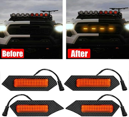 4Pcs Front Bumper Led Grille Lights Kit Smoked Lens Housing Amber for 2024 Toyota Tacoma TRD Series & Trailhunter Model Grilles (Yellow Shell)
