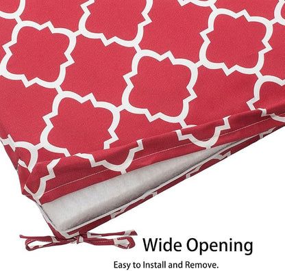 Magpie Fabrics Indoor Outdoor Cushion Cover Replacement 2 Pack, NO INSERT! Water Repellent Slipcover with Ties Christmas Decor for Patio Garden Chair Seat Sofa Bench Wicker(Geometry Red, 24x24x4 Inch)