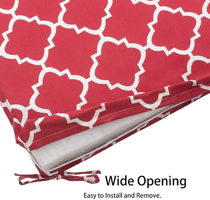 Magpie Fabrics Indoor Outdoor Cushion Cover Replacement 2 Pack, NO Insert! Water Repellent Slipcover with Ties Decor for Patio Garden Chair Sofa Bench Wicker(Red Geometry, 22x20x4 Inch)