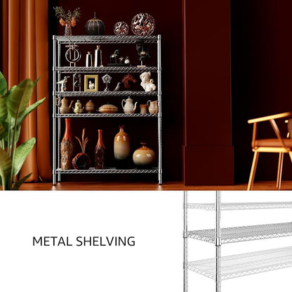 IZEUK 4250 LBS Garage Shelving Wide Storage Shelves 5 Tier Metal Shelves Heavy Duty Adjustable Utility Shelf Rack Chrome 17.7" D x 47.2" W x 70.4" H
