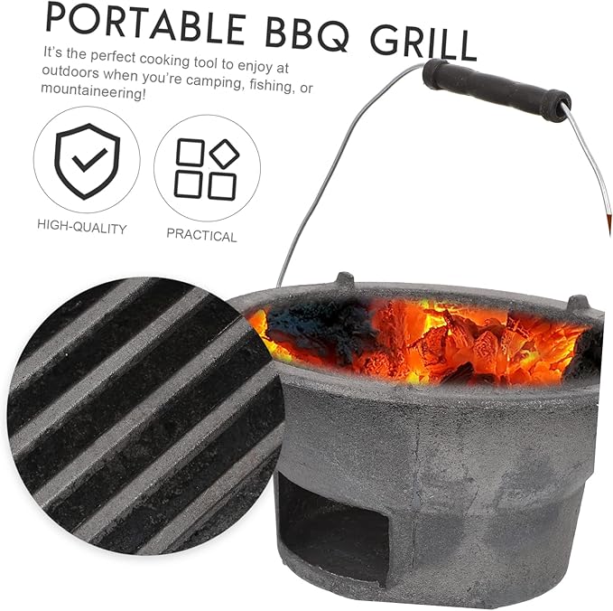 Portable Cast Iron Charcoal Stove Outdoor for Camping Picnics Backyard Cooking Sturdy Barbecue Tool for Charcoal Cooking Outdoor Events