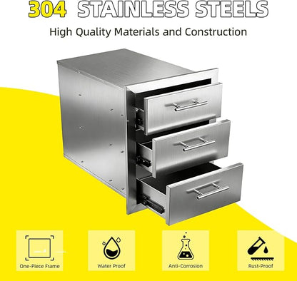 Outdoor Kitchen Drawers 18" W x 20.5" H x 20.5" D Stainless Steel Flush Mount Modular Cabinet, with Chrome Handle for Outdoor Kitchens or BBQ Island Patio Grill Station
