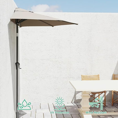 Helios&Hestia 9 ft Small Half Round Wall Outdoor Market Patio Umbrella with Tilt and Crank for Garden, Deck, Balcony