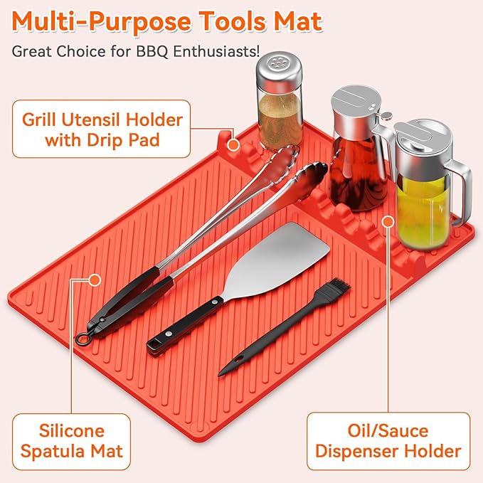 Silicone Griddle Mat for Blackstone - Magnetic Silicone Grill Tools Mat for Blackstone Accessories, Side Shelf Spatula Utensil Mats with Drip Pad for Outdoor BBQ Grill Kitchen Countertop (1-Pack)