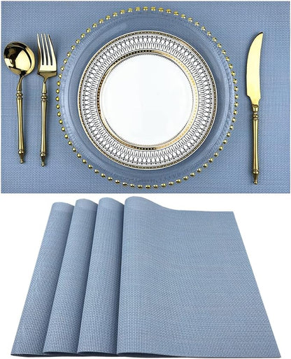 WAZAIGUR Placemats,Easy to Clean Crisscross Woven Vinyl Place Mats Durable Non-Slip Heat Resistant Table Mats,Placemats for Kitchen Table (Nattier Blue, 4)