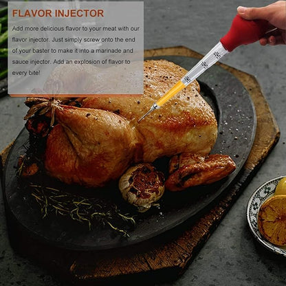 KAYCROWN Turkey Baster Commercial Grade Quality Silicone Bulb Including 2 Meat Marinade Injector Needles with Barbecue Basting Brush and Cleaning Brush for Easy Clean Up
