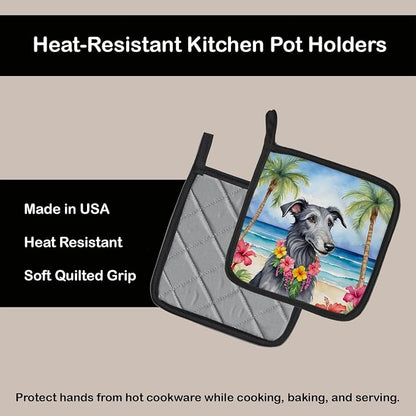 Caroline's Treasures Scottish Deerhound Luau Pair of Pot Holders Kitchen Heat Resistant Pot Holders Sets Oven Hot Pads for Cooking Baking BBQ, 7 1/2 x 7 1/2