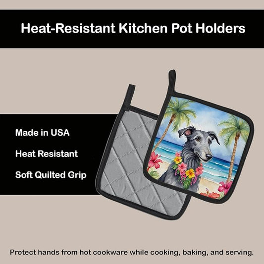Caroline's Treasures Scottish Deerhound Luau Pair of Pot Holders Kitchen Heat Resistant Pot Holders Sets Oven Hot Pads for Cooking Baking BBQ, 7 1/2 x 7 1/2