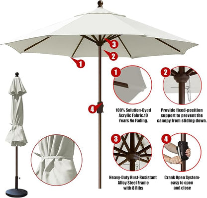 EliteShade USA 10-Year-Non-Fading 10Ft Market Patio Umbrella, UPF 50+ UV Protection Performance Sun Umbrella, Heavy Duty Commercial Grade Outdoor Table Umbrella with Crank, Windproof Vented Top for Garden, Pool, Deck and Outdoor Playsets, No Tilt, White