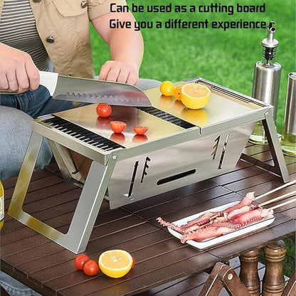 Portable Charcoal BBQ Grill for 3-6 People, Foldable Stainless Steel Grill with Windproof Design & Adjustable Height, Quick Setup Camping Picnic Stove for Backyard Travel