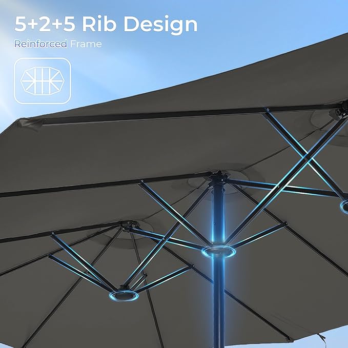 SUPERJARE 13FT Outdoor Patio Umbrella with Base Included, Double Sided Pool Umbrellas with Fade Resistant Canopy, Large Table Umbrella for Deck, Market, Backyard -Dark Gray