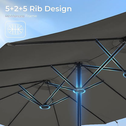 SUPERJARE 13FT Outdoor Patio Umbrella with Base Included, Double Sided Pool Umbrellas with Fade Resistant Canopy, Large Table Umbrella for Deck, Market, Backyard -Dark Gray