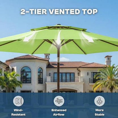 10FT Outdoor Patio Umbrella, 2 Tiers Market Table Umbrella with 8 Sturdy Ribs, Push Button Tilt and Crank, UPF50+ UV Protection for Deck, Pool, Garden and Backyard