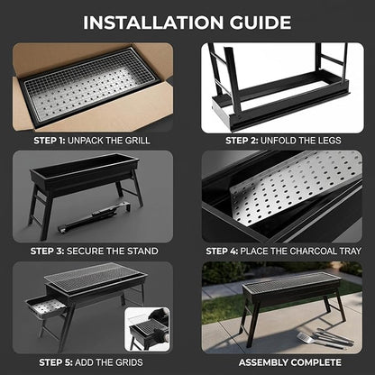 Slot Grill Collapsible, Portable Charcoal Grill with Exclusive Drawer for Easy Ash & Charcoal Add, Foldable BBQ Grills for Camping, Backyard, Picnic