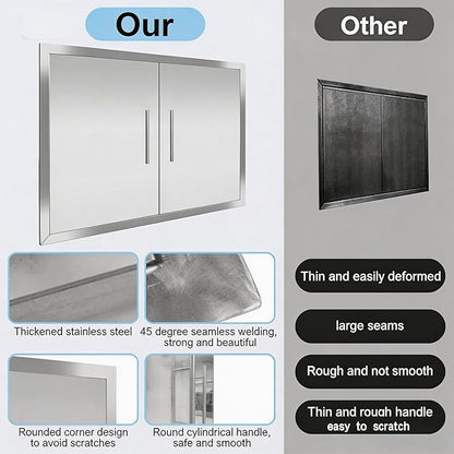 Outdoor Kitchen/BBQ Access 37.4" W X 26.3" H Double Doors,Thickened 304 Stainless Steel Flush Mount Outdoor Kitchen Accessories Door for Indoor/Outdoor Kitchen Outdoor Cabinet BBQ Island