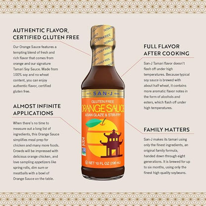 San-J - Spice of Life Variety Pack- Teriyaki, Orange Sauce, Szechuan, Thai Peanut - All Gluten Free Cooking Sauces - Non-GMO - 10 oz. Bottles - 4 Pack