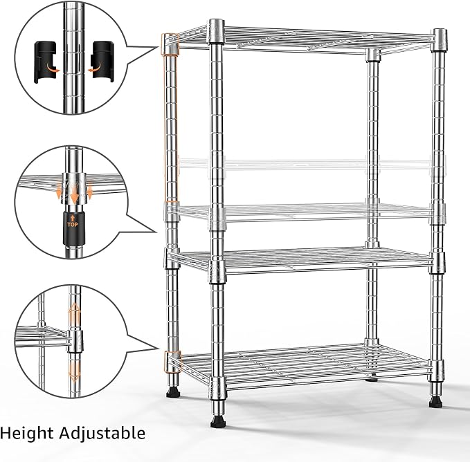 M MZG 450 lbs Wire Storage Shelving 3-Tier Utility Shelving Unit Steel Organizer Wire Rack for Home,Kitchen,Office,Chrome(11.8" D x 17.7" W x 26.4" H) (Pack of 2)