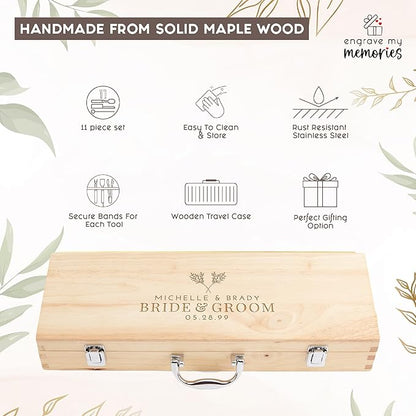 Personalized Wedding Gifts for Couple, 11 Pcs Stainless Steel BBQ Grilling Set, Custom Barbecue Tools with Engraving, Unique Wedding Gift for Newlyweds, Custom Gift Ideas for Him & Her