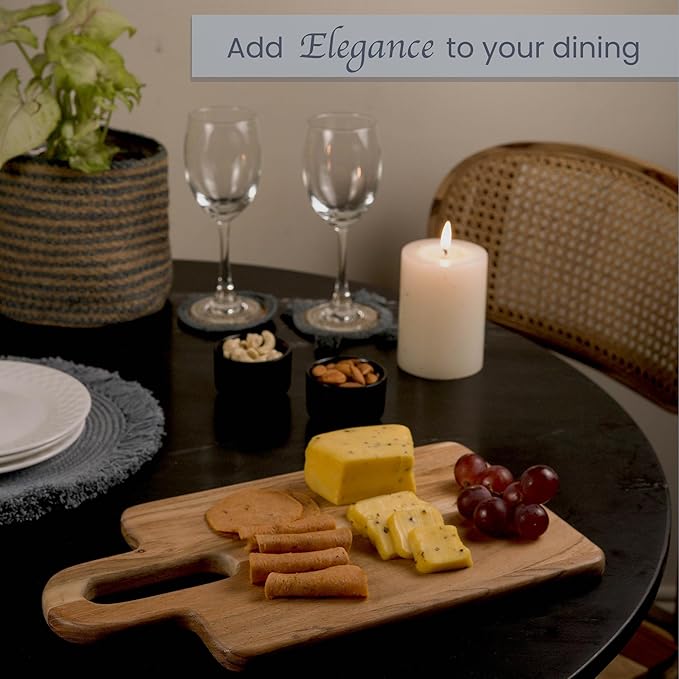 The Fine Living Co. Wood Serveware Board, Chopping Board, Acacia Wood Charcuterie Board, Pizza Bread Board for Serving Meat, Fruits, Non-slip Board, 0.6" Thick & Food Safe Wood Board, 14”x8”