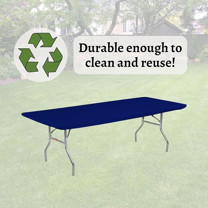 6' Rectangle Plastic Table Covers 30" x 72", Bundle of 5 (Navy Blue)