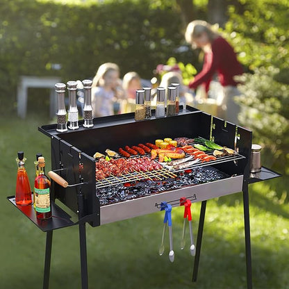 Ergocar BBQ Grill, Portable Stainless Steel BBQ, Detachable Charcoal Grill with Stand, Smoker Grill Racks for Outdoor, Travel, Picnic, Camping, Garden Summer Party