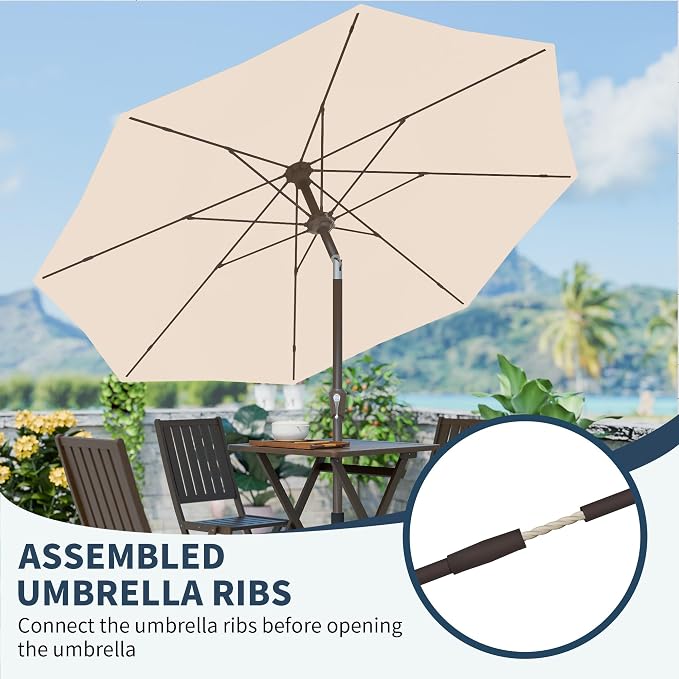 PatioKingdom 10FT Patio Umbrella with Push Button Tilt and Crank, Outdoor Market Umbrella with 8 Fiberglass Ribs, UV Protection Table Umbrella for Pool,Backyard,Garden,Deck