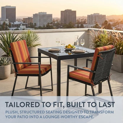 California Umbrella Outdoor Dining Chair, Set of 2 Patio Seat Cushions, 20 x 40 Inch, Premium Outdoor Memory Foam, Fade Resistant, Sunbrella Fabric, Fabric Ties, Astoria Sunset