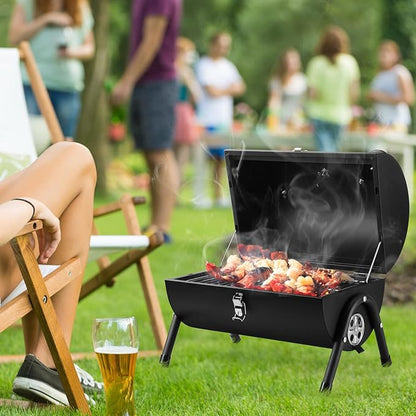 Portable Charcoal Grill & 2 Pack Camping Chairs for Adults, Leonyo Tabletop Charcoal Grill for Outdoor, Heavy Duty Folding Chairs for Outside Fishing, Beach, Patio, Hiking