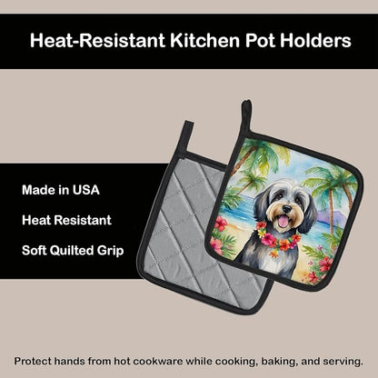 Caroline's Treasures Tibetan Terrier Luau Pair of Pot Holders Kitchen Heat Resistant Pot Holders Sets Oven Hot Pads for Cooking Baking BBQ, 7 1/2 x 7 1/2