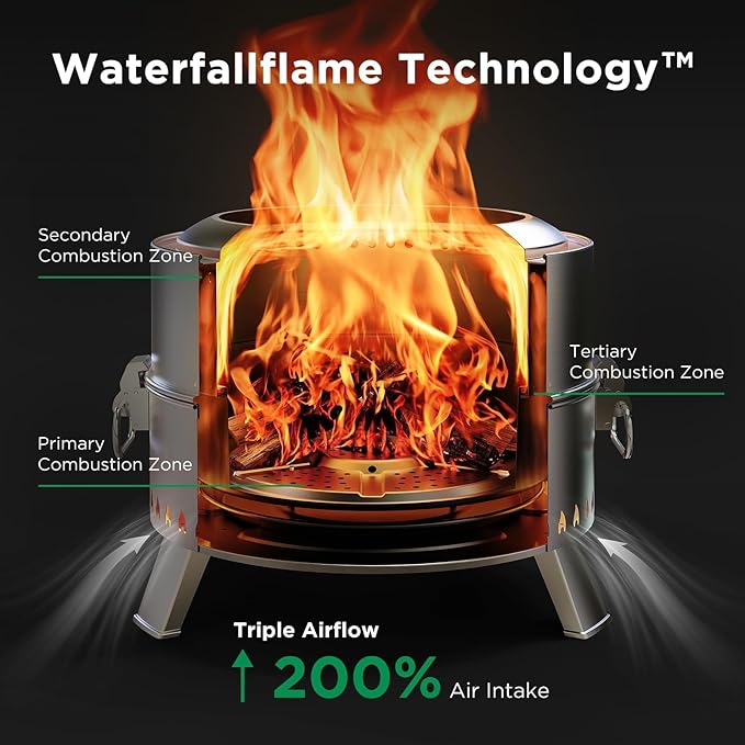 Ciays Smokeless Fire Pit 21 Inch, Portable Wood Burning Firepit for Camping & Backyard, Outdoor Fire Pit with Patented Technology, Steel Grill Rack, Fire Poker & Carry Bag, Easy Setup
