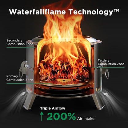 Ciays Smokeless Fire Pit 21 Inch, Portable Wood Burning Firepit for Camping & Backyard, Outdoor Fire Pit with Patented Technology, Steel Grill Rack, Fire Poker & Carry Bag, Easy Setup