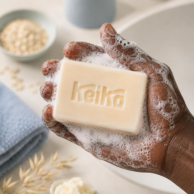 Keika Baby Soap Bar Oat & Shea Unscented for Eczema, Psoriasis, Face, Body, Infant Kids Teens Men Women with Sensitive Skin, 5 oz.