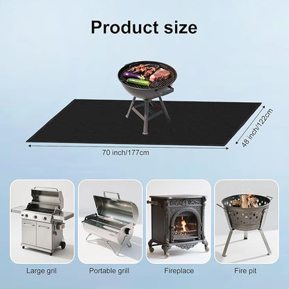 LETITIN Under Grill Mat for Outdoor Grill & Fire Pit, Black, Fireproof & Heat Resistant Fiberglass, Waterproof, Oil-Proof (70x48 Inch)