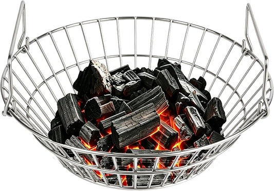 Charcoal Basket for Grill, Stainless Steel Ash Basket for Large Big Green Egg & Kamado Joe, Heavy Duty Firebox Accessories with Folding Handle