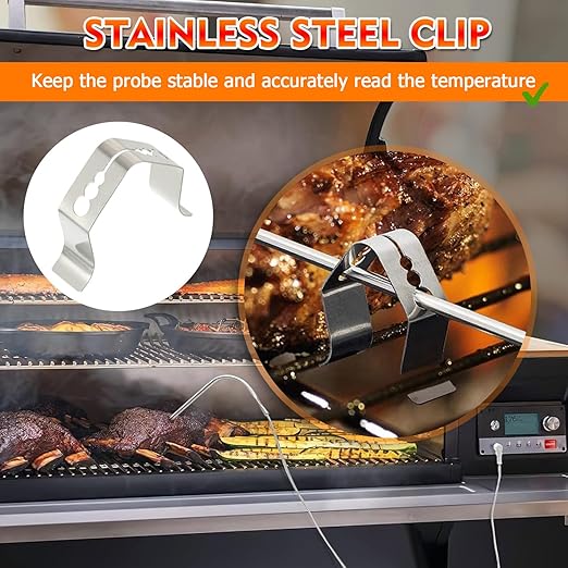 Replacement Waterproof Meat Probe 2 Pcs Compatible with Traeger Wood Pellet Grills and Smoker, 3.5 mm Plug Meat BBQ Digital Thermostat Probes with Grommets and Stainless Steel Grill Holder kit