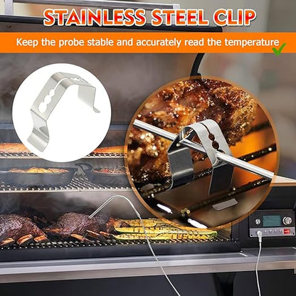 Replacement Waterproof Meat Probe 2 Pcs Compatible with Traeger Wood Pellet Grills and Smoker, 3.5 mm Plug Meat BBQ Digital Thermostat Probes with Grommets and Stainless Steel Grill Holder kit