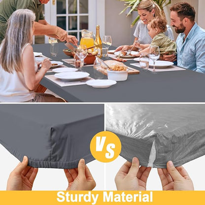 Rectangle Table Cloth, Waterproof Elastic Fitted Tablecloth for 6 Foot Folding Tables, Washable Polyester Tablecloths for Picnic, Camping, Outdoor (Grey, 30"x72")